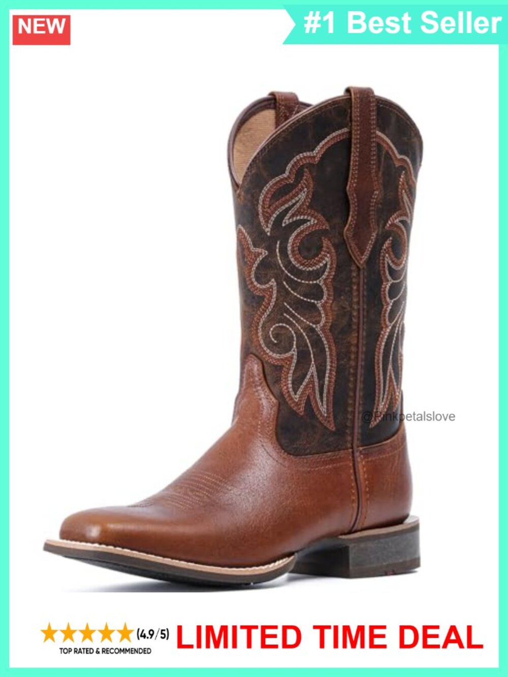 Hand Painted Full-Grain Leather Western Boots Square Toe Mid-Calf Pull-On